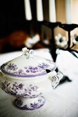 China tureen with white and blue floral pattern