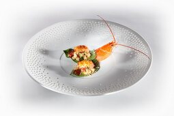 Grilled crayfish on pepper leaves