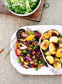 Caponata and sage potatoes