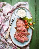 Marinated leg of lamb with aioli