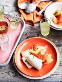 Almond bread with a lime cream cheese and a citrus fruit salad