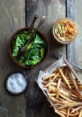 French fries with lettuce and salt