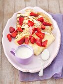 Pancakes with cottage cheese, strawberries and lemon cream