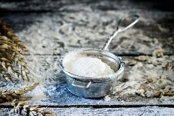 Flour in a metal sieve