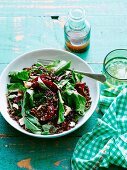 Lentil, beetroot and feta cheese salad