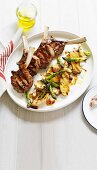 Grilled veal chops with asparagus and mushrooms