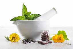 Healing herbs and flowers with pills