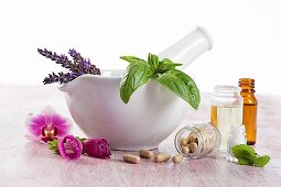 Healing herbs and flowers, oils and pills