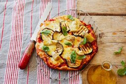 Artichoke, aubergine and mozzarella pizza