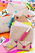 Hand-crafted envelopes made from brown paper