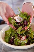Warm beetroot salad with goat cheese
