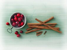 Cinnamon sticks and cranberries