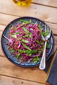 Lentil salad with beetroot shoots and red cabbage