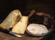 Various types of mountain cheese from Italy
