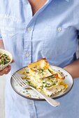 Courgette and ham lasagne with nuts and parsley