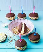 Birthday whoopie pies with candles and sugar sprinkles