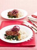 Lamb with bean mash and nutty spinach