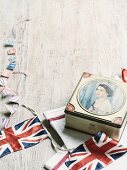 British bunting and a commemorative tin