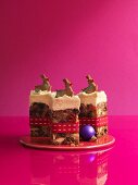 Fruit cake decorated with reindeer for Christmas