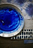 Bowl of mixed indigo dye