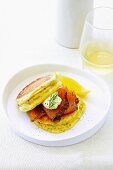 Sour cream pikelets with gravlax