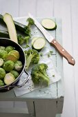 Fresh Brussels sprouts, broccoli and courgettes