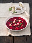 Beetroot soup with dumplings (Poland)