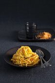 Linguine with garlic and mustard crumbs