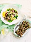 Dukkah-crusted asparagus and lamb