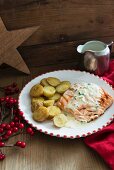 Salmon with potatoes and chive sauce for Christmas