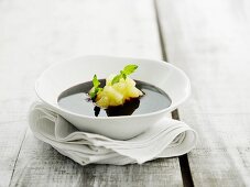 Elderberry soup with apple compote
