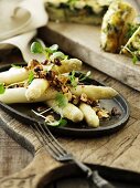 White asparagus with hazelnut gremolata and watercress