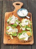 Wholemeal bread with lettuce, smoked halibut and horseradish sauce