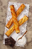 Puff pastry stick with a chocolate filling