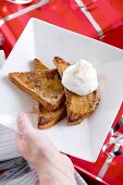 French toast with gingerbread spice and whipped cream for Christmas