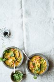 Indian pea stew with tomatoes, potatoes and turmeric