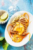 Tuna fish steak with oranges