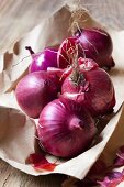 Red onions on a piece of paper