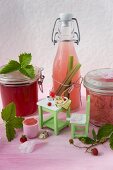 Strawberry jam and wild strawberry jelly with dolls house furniture