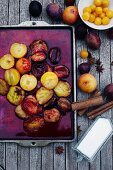 Oven-baked plums with star anise and cinnmon