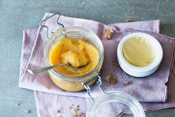 Apricot and marzipan spread with almonds