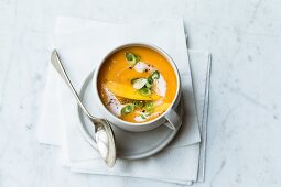 Carrot soup with mango and ginger