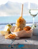 Monk fish in beer batter with potato chips