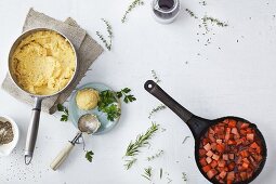 Vegetarian red wine root vegetables with porcini mushroom polenta