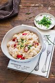 Rhubarb risotto with chives