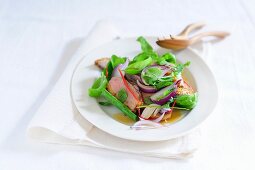 A duck breast salad with red onions