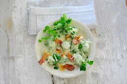Herb gnocchi with bacon