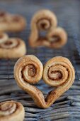 Cinnamon whirls in a heart shape