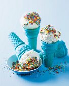 Ice cream in blue cones
