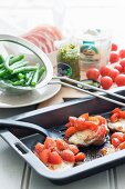 Minute steaks with tomatoes, basil and bocconcini